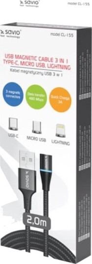 Savio Cl 155 Lade /Datakabelsett Usb Hann Til Micro Usb Type B Lightning Usb C Hann Avtakbar Og Magnetisk 2 M Svart Savio Cl 155 Lade /Datakabelsett Usb Hann Til Micro Usb Type B Lightning Usb C Hann Avtakbar Og Magnetisk 2 M Svart