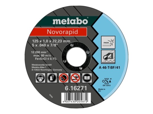 Metabo Novorapid Tf 41 - Skjæreplate - For Metall, Rør, Profiles, Inox Steel, Sheets - 125 Mm - Grovkorn: A46