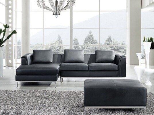 Dugard Hjørnesofa Høyre + Fotskammel Svart/Lær