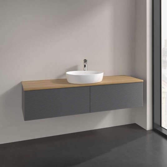 Villeroy & Boch  Antao Servantskap med 2 skuffer 160x50x36 cm m/lys Antrasitt/Eik