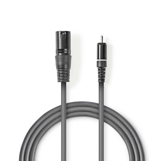 Nedis Ubalansert lydkabel | XLR 3-Pin Han | RCA Han | Nikkel belagt | 3.00 m | Rund | PVC | Mørk Grå | Pappetui