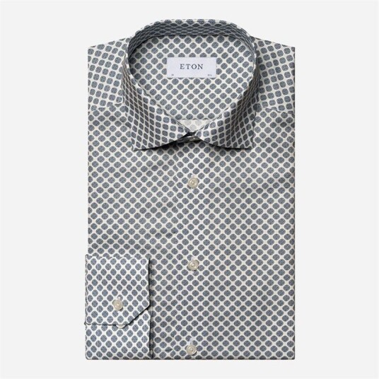 Eton Contemporary Print Cotton Tencel Shirt - Mid Blue Medallion