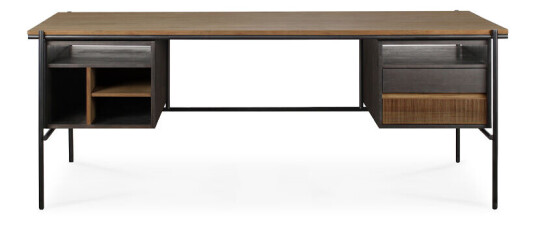 Ethnicraft Oscar skrivebord med skuffer Teak-sorte metallben Ethnicraft Oscar skrivebord med skuffer Teak-sorte metallben
