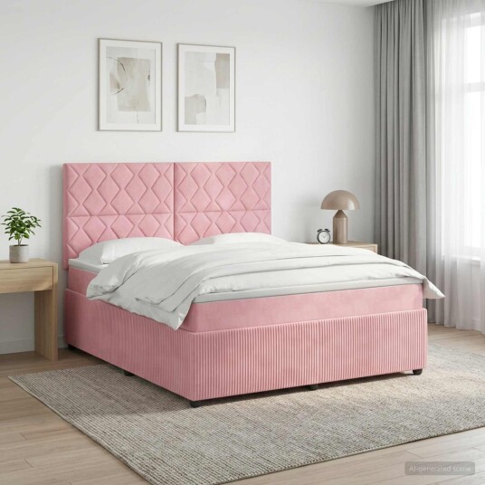 vidaXL LED boksseng med madrass Rosa 180 x 200 cm Fløyel