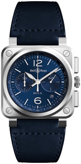 Bell & Ross Herreklokke BR0394 BLU ST/SCA Br 03 94 Blå/Lær
