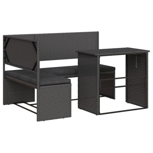 Hagesofa med bord og puter L-formet svart polyrotting 362347