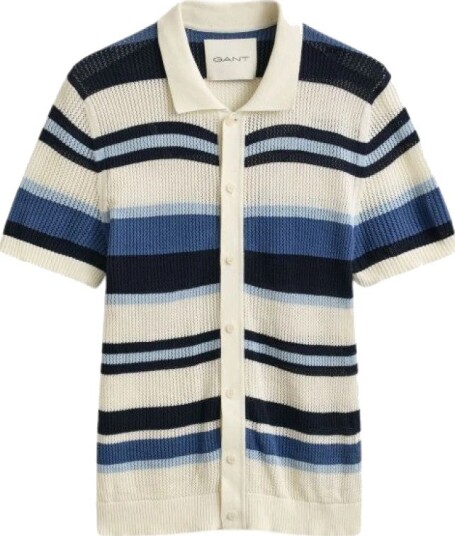 GANT Striped Texture Polo Blue L