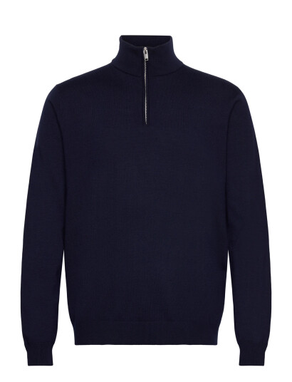 Lindbergh Black 100% Merino Half Zip Knit - Navy - L