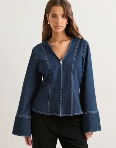 Pieces Blå Pcflora Ls Denim Shirt