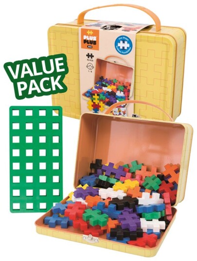 Plus Plus BIG Basic Value Pack byggesett med 70 brikker og byggeplate i metallkoffert