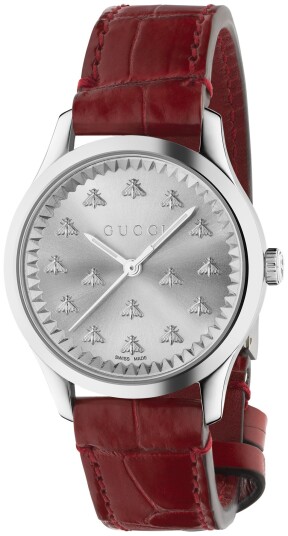 Gucci Dameklokke YA1265057 G Timeless Sølvfarget/Lær Ø32 mm Gucci Dameklokke YA1265057 G Timeless Sølvfarget/Lær Ø32 mm