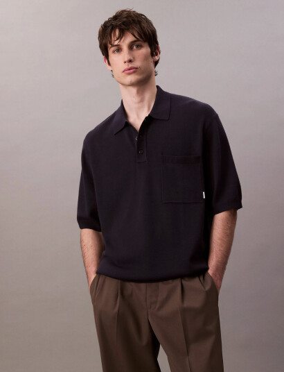 Calvin Klein Ss Snowy Tech Knit Boxy Polo Swe Black S Calvin Klein Ss Snowy Tech Knit Boxy Polo Swe Black S