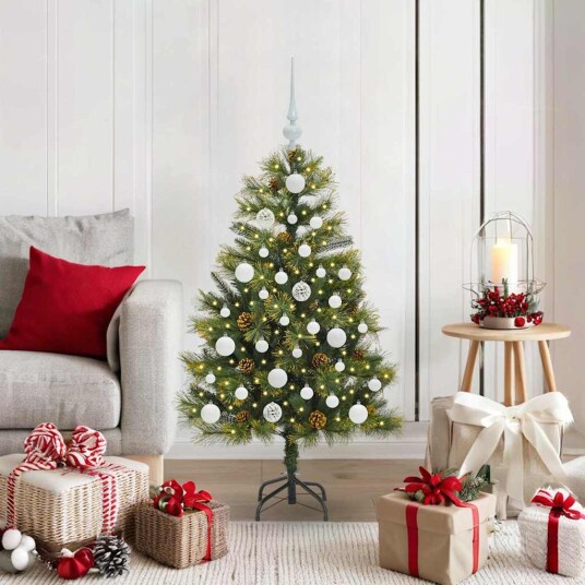  Kunstig hengslet juletre med kjegler grønn 120 cm