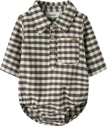 Lil" Atelier Skjorte I/e   NbmNoki   Teak m. Rute   Lil Atelier   74   Langermet Body Beige Brun Hvit