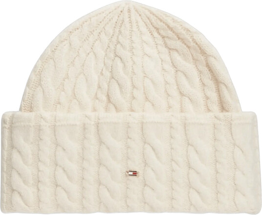 Tommy Hilfiger Enamel Flag Cable Beanie - Cream - ONE SIZE