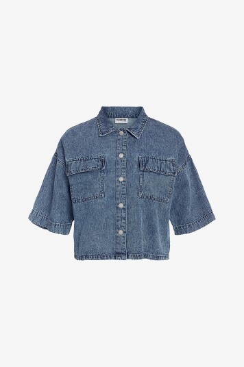 Noisy May Curve Denimskjorte nmEnza S/S Reg Crop Shirt Mg004mb Blå