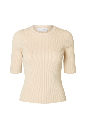 Selected Femme Topp slfMali 2/4 Knit O neck Grå