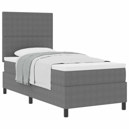 Box Spring Seng med Madrass Lys Grå Enkelseng Kordfløyelstoff