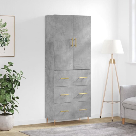vidaXL Highboard betong grå 69,5x34x180 cm konstruert tre 8720845410889
