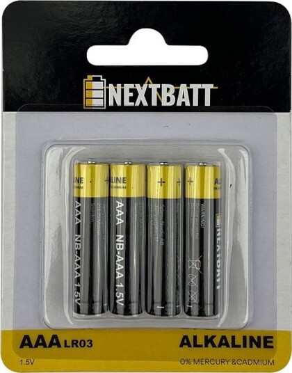 NextBatt Batteri AAA/LR03, 1.5V, Alkalisk - 4-pakning