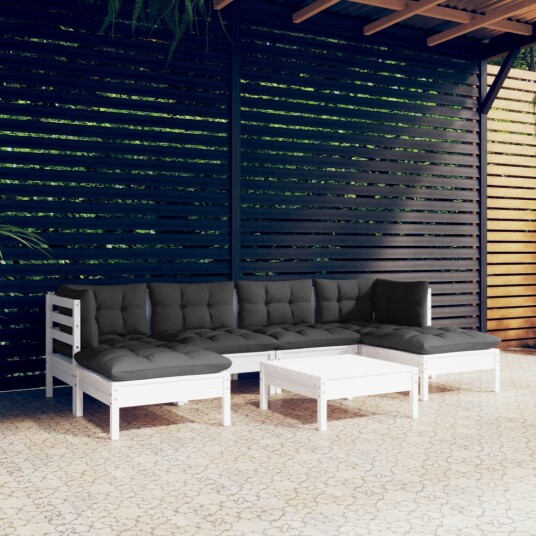  Hagesofagruppe med puter 7 deler furu hvit 3097086