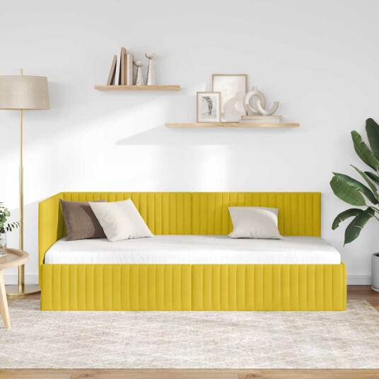Hjørnesengramme med hodegjerde Gul 80 cm x 200 cm Fløyel