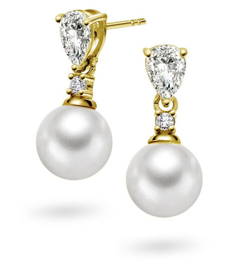 Pan Jewelry, Øredobber i 925 forgylt sølv med syntetisk perle og zirkonia