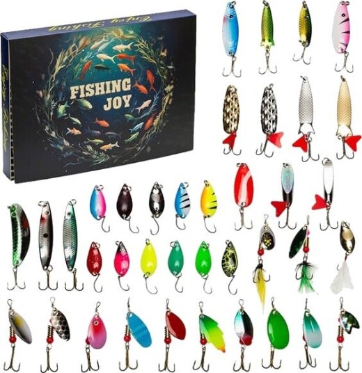 Fiske Adventskalender Jul 2026   Sett med Fiskeredskap Fiskeutstyr for Voksne Menn Gutter Fisketilbehør Tilfeldig Farge 30 stk