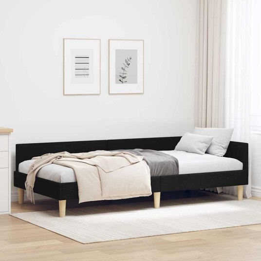 Hjørnesengramme Annet Svart 90 x 200 cm Stoff og Konstruert tre Hjørnesengramme Annet Svart 90 x 200 cm Stoff og Konstruert tre