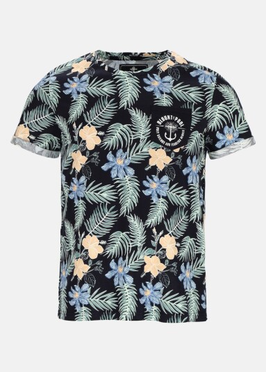 Blount & Pool Tropical Pocket Tee Navy Hibiscus Aop L Strandklær