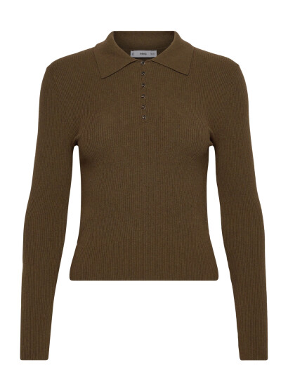 Mango Polo-Neck Ribbed Sweater - Khaki green - L Mango Polo-Neck Ribbed Sweater - Khaki green - L