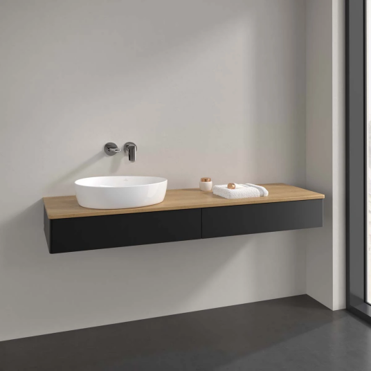 Villeroy & Boch Antao Servantskap med 2 skuffer 160x50x19 cm m/lys Sort Matt/Eik Villeroy & Boch Antao Servantskap med 2 skuffer 160x50x19 cm m/lys Sort Matt/Eik