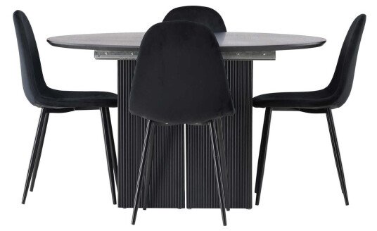 Venture Design Matilda & Polar spisegruppe Svart/svart 4 stoler & bord 130 cm