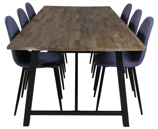 Venture Design Malang & Polar spisegruppe Natur/blå 6 st stoler & bord 250 x 100 cm