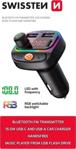 Swissten Rgb Bluetooth Fm Sender 2X Usb / Usb C