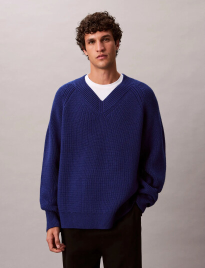 Calvin Klein Ls Half Cardi Stitch Vnk Swtr 5G Blue XL