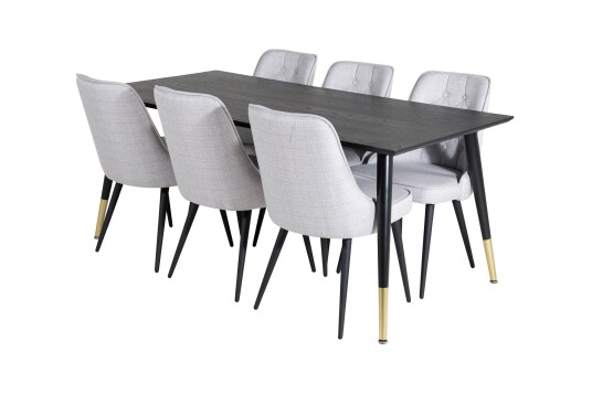 Venture Home Dipp Spisegruppe 180 cm Rektangulær med 6 Velvet Stoler Sort/Guld