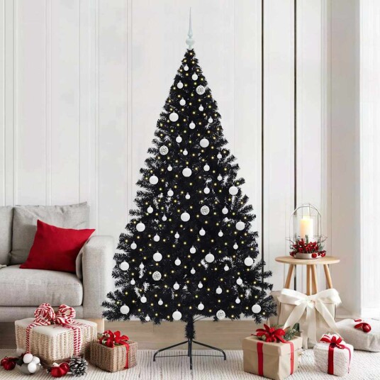 Kunstig Forhåndsopplyst Juletre med 300 LED Svart 210 cm PVC