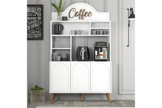 Bar Kaffeskap Hazim Tre Hvit / Valnøtt Hvit / Valnøtt