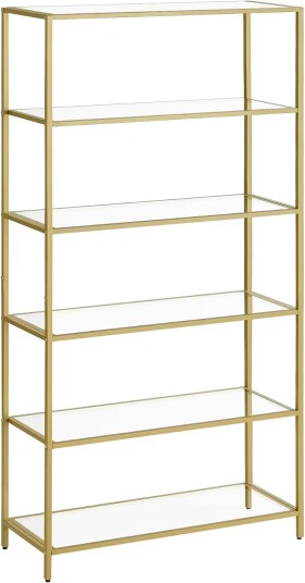 Elegant 6-lags glasshylle med gullramme for hjemmeinnredning