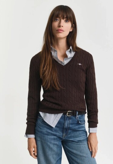 Gant Classic Cable Knit Sweater Brown XXL