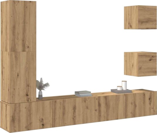 TV-skapsett 5 deler veggmontert artisan eik konstruert tre 8721158760968