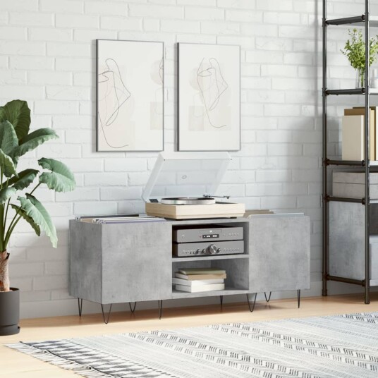 Hifi benk betonggrå 121x38x48 cm konstruert tre Hifi benk betonggrå 121x38x48 cm konstruert tre