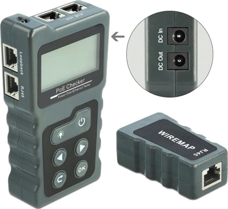 DeLOCK LCD Kabbeltester RJ45 PoE DC Mørkegrå