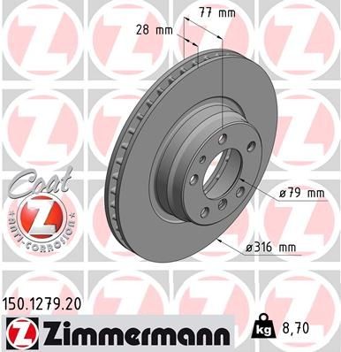 Bremseskive ZIMMERMANN 150.1279.20 Bremseskive ZIMMERMANN 150.1279.20