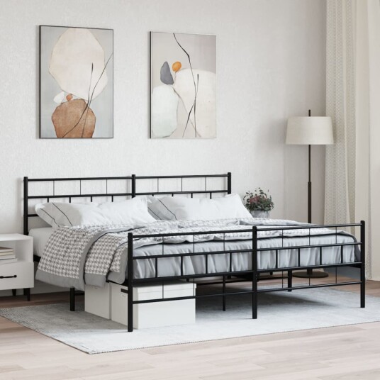 Sengeramme i metall med hodeog fotgavl svart 200x200 cm