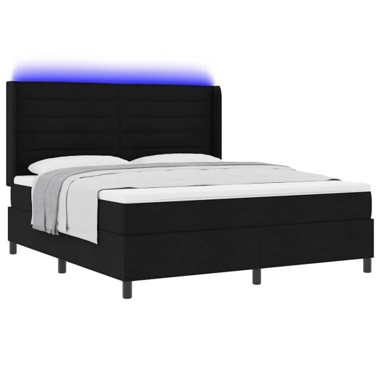 LED Box Springer Bed med madrass Svart 180 x 200 cm stoff