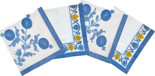 Pick a Poppy Suzani bomullsserviett Blue 4 pakning 45x45 cm
