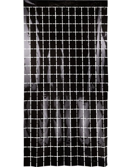Svart Rutete Metalisk Partygardin/Glittergardin 100x200 cm