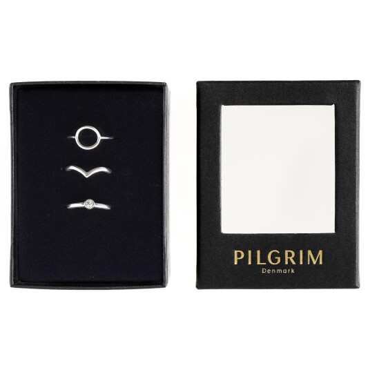 Pilgrim GIFTSETT 3 i 1 sett med ringer sølvbelagt